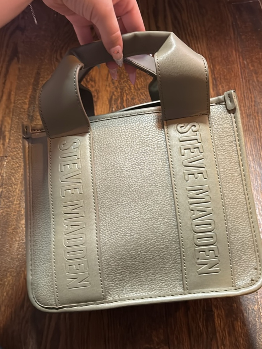 Steve Madden Olive Mini Square Tote with Embossed Logo